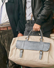 Mens Leather Canvas Large Weekender Bag Canvas Travel Bag for Men