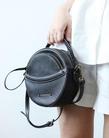 Cute Leather Womens Stylish Circle Crossbody Bag Purse Round Shoulder Bag for Women