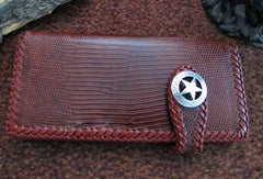 Handmade leather coffee lizard skin biker wallet  Long wallet clutch purse for men