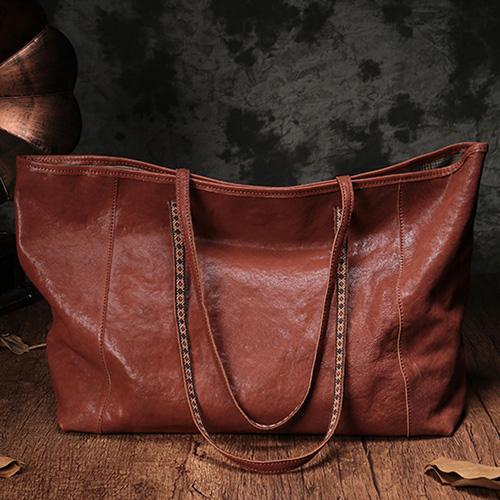 Handmade Womens Rustic Brown Leather Tote Purse Shoulder Shopper