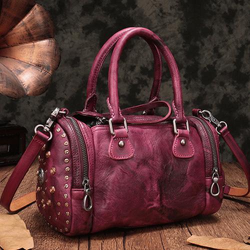 Purple Rivet Vintage Womens Leather Handbags Boston Purse Western Leat