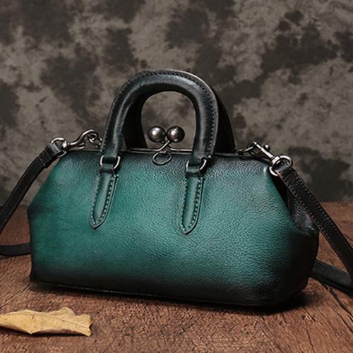 Green Vintage Ladies Leather Doctors Handbag Brown Doctor Style Should