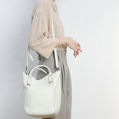 White Bucket Bag Small Women's Tote Handbags Purse - Annie Jewel