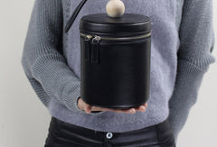 Genuine leather round bucket clutch handbag black clutch purse clutch zip wallet women