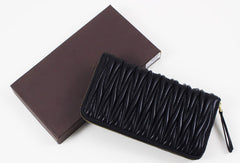 Womens Long Leather Zip Wallet Clutch