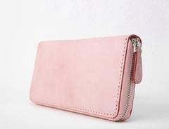 Gray Pink Womens Leather Zipper Long Wallet Phone Long Clutch Wallet for Women