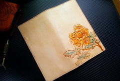 Handmade women leather wallet vintage hand carved tree peony leather long wallet for women