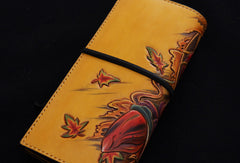 Handmade biker wallet yellow color carved thunder god leather long wallet for men