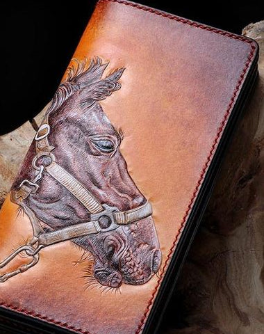 Handmade Leather Fine Horse Mens Chain Biker Wallet Cool Leather Wallet With Chain Wallets for Men