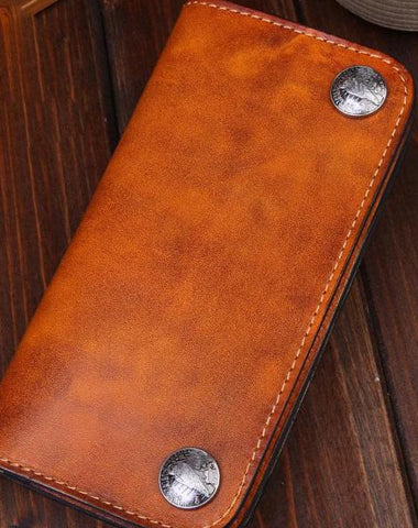 Handmade Leather Mens Trucker Wallet Cool Biker Leather Wallet Long Phone Wallets for Men