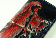 Handmade Long leather wallet men death angle tooled carved long wallet for him