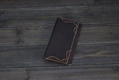 Handmade Men long leather wallet men vintage brown coffee tan wine wallet for him