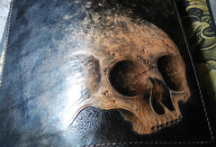 Handmade Long leather wallet men skull tooled carved long wallet for him