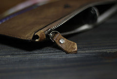 Handmade Men long leather wallet clutch men envelop vintage gray brown wallet for him
