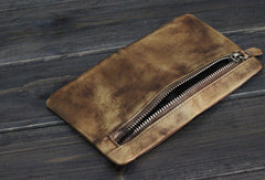 Handmade Men leather small wallet men vintage brown gray billfold wallet for him