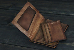Handmade Men Small leather wallet men vintage brown gray billfold wallet for him