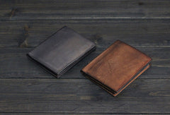 Handmade Men Small leather wallet men vintage brown gray billfold wallet for him