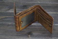 Handmade Men billfold leather wallet men vintage gray brown card wallet for him