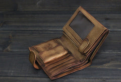 Handmade Men billfold leather wallet men vintage trifold brown gray wallet for him