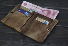 Handmade Men leather small wallet men vintage brown gray billfold wallet for him