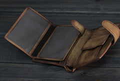 Handmade Men billfold leather wallet men vintage trifold brown gray wallet for him