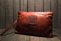 Genuine Leather large clutch leather men phone pad zip clutch vintage wallet for men
