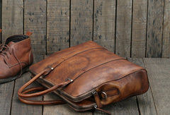 Brown leather men Briefcase large vintage shoulder laptop Briefcase Work Briefcase