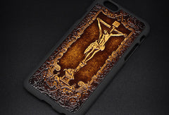 Handmade leather Jesus cross carved leather plastic phone case iphone custom phone case