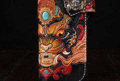 Handmade leather Long Chinese Monster biker trucker chain wallet leather men Carved Tooled wallet