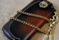Handmade leather biker trucker wallet leather chain men Long wallet