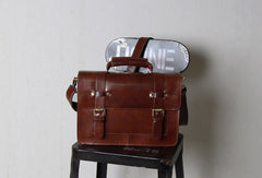 Handmade leather men Briefcase messenger red brown shoulder ipad bag vintage bag