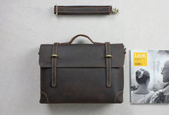 Handmade leather men Briefcase messenger coffee brown shoulder laptop 14 inch bag vintage bag