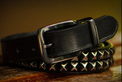 Handmade personalized Custom punk rivet Leather men White black belt