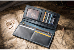 Handmade Brown Leather Long Wallet Bifold Multi Cards Checkbook Wallet for Men
