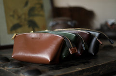 Handmade Women Leather Clutch Wallet Brown Toiletry Bag Makeup Bag For Women