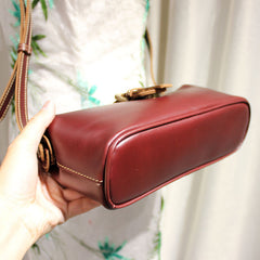 Handmade Womens Small Red Leather Doctor Shoulder Purses Claret Doctor Crossbody Purses for Women