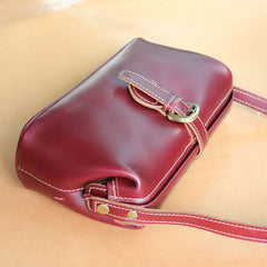 Handmade Womens Small Red Leather Doctor Shoulder Purses Claret Doctor Crossbody Purses for Women