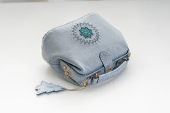 Handmade Womens Vintage Small Blue Leather Doctor Snowflake Handbag Side Purse Doctor Purse for Women