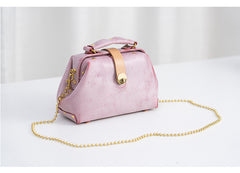 Handmade Womens Vintage Small Pink Leather Doctor Handbag Side Purse Doctor Purse for Women