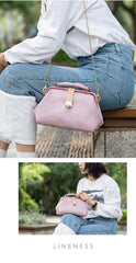 Handmade Womens Vintage Small Pink Leather Doctor Handbag Side Purse Doctor Purse for Women
