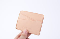 Handmade Beige Black Leather Women Men Small Card Holder Card Wallet for Men Women