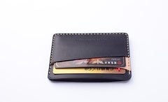 Handmade Beige Black Leather Women Men Small Card Holder Card Wallet for Men Women