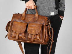 Vintage Leather Brown Mens Travel Bags Messenger Bag Shoulder Bag for Men