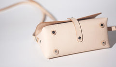 Handmade Leather Beige Womens Small Cute Shoulder Purse Crossbody Bag for Women