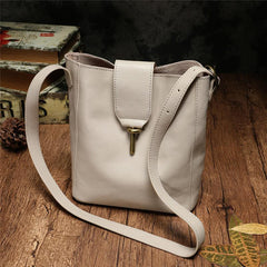 Fashion Womens Brown Leather Bucket Shoulder Bag White Soft Leather Bucket Crossbody Bag Purse