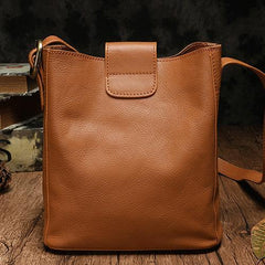Brown Leather Womens Bucket Shoulder Bag Bucket Side Bag Barrel Shoulder Purse for Ladies