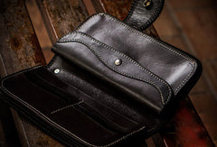 Handmade Skull leather biker trucker wallet leather chain men Brown Black Carved Tooled wallet