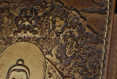 Handmade leather wallet Sakyamuni carved leather custom long wallet for men
