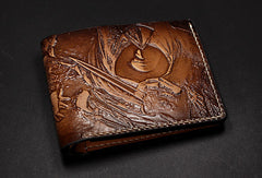 Handmade AC Assassin's Creed carved leather custom billfold wallet for men gamers