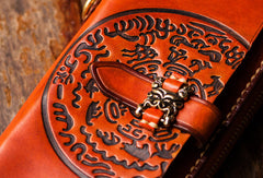 Handmade leather hieroglyph biker wallet clutch zip long wallet brown leather men phone